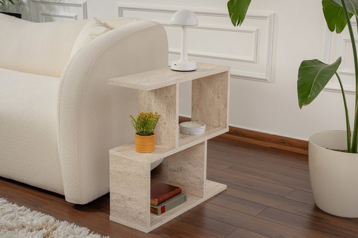 Hanah Home Mesa Auxiliar Life Travertino Mármol 60x60x20cm Elegante y Sofisticada para Salón o Dormitorio